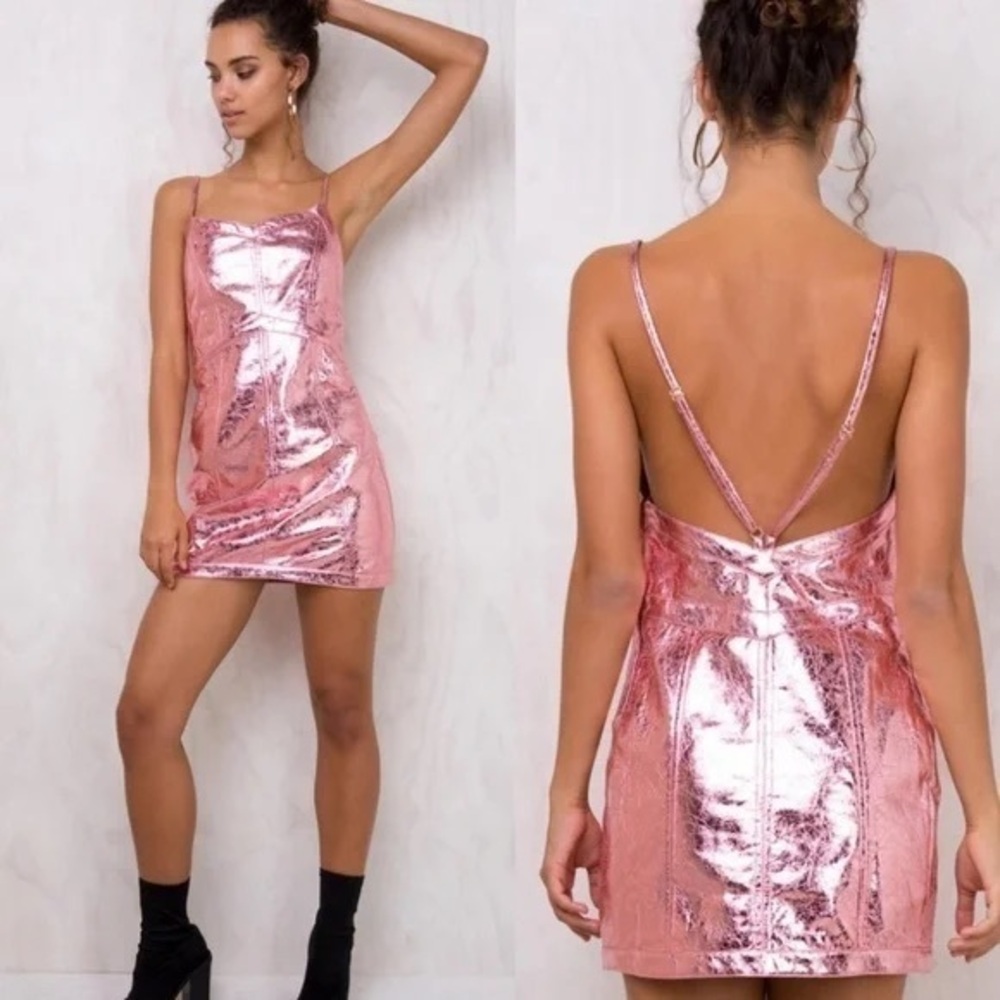 NWT For Love and Lemons Luna Pink Metallic Mini Dress Size Medium